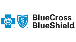 The BlueCross BlueShield logo featuring a blue cross with a human figure and a blue shield with a white serpent on a staff, next to the text "BlueCross BlueShield" in black letters.