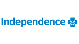Blue "Independence" text next to a blue cross logo with a white image of a person inside, used for the Independence Blue Cross health insurance company.