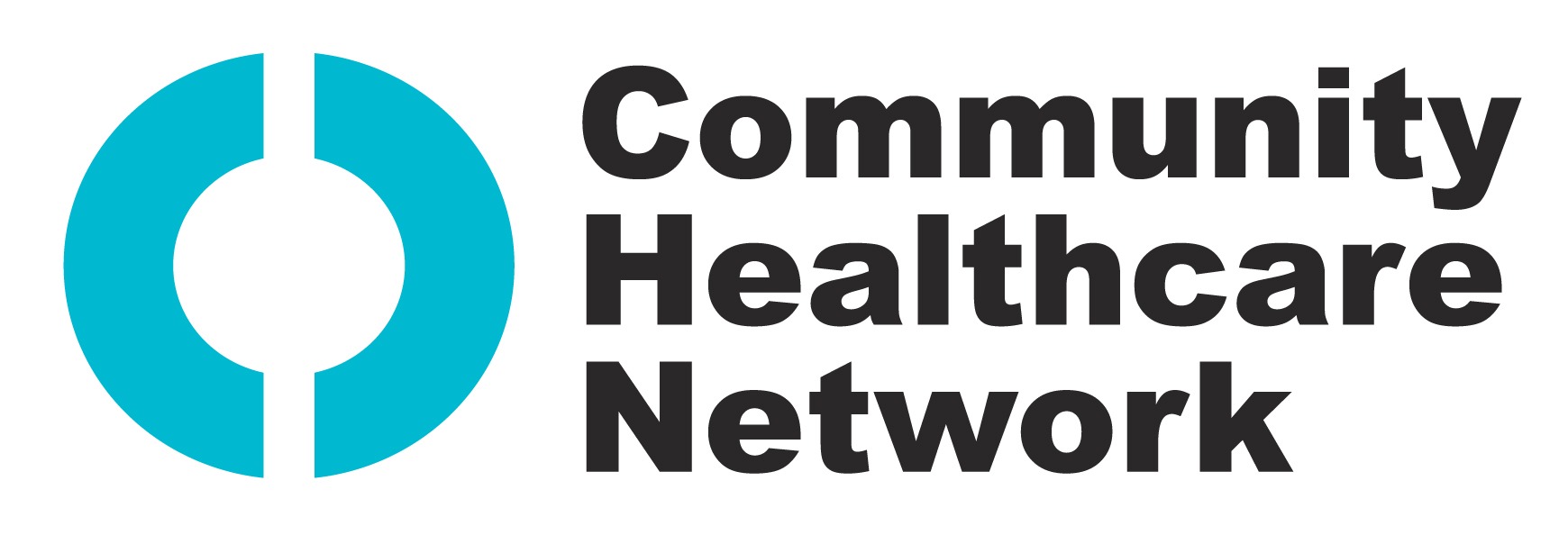 Community Healthcare Network logo featuring a turquoise circular design on the left and bold black text reading "Community Healthcare Network" on the right.
