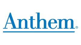 The Anthem logo features the word "Anthem" in blue serif font with a blue line underneath.