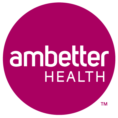 Logo for Ambetter Health featuring white text reading "ambetter HEALTH" inside a solid magenta circle. The background is light gray, and a small trademark symbol appears in the lower right of the circle.