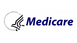Logo for the U.S. Medicare program featuring a stylized eagle inside a circular text that reads "Department of Health & Human Services, USA" next to the word “Medicare” in bold blue font.