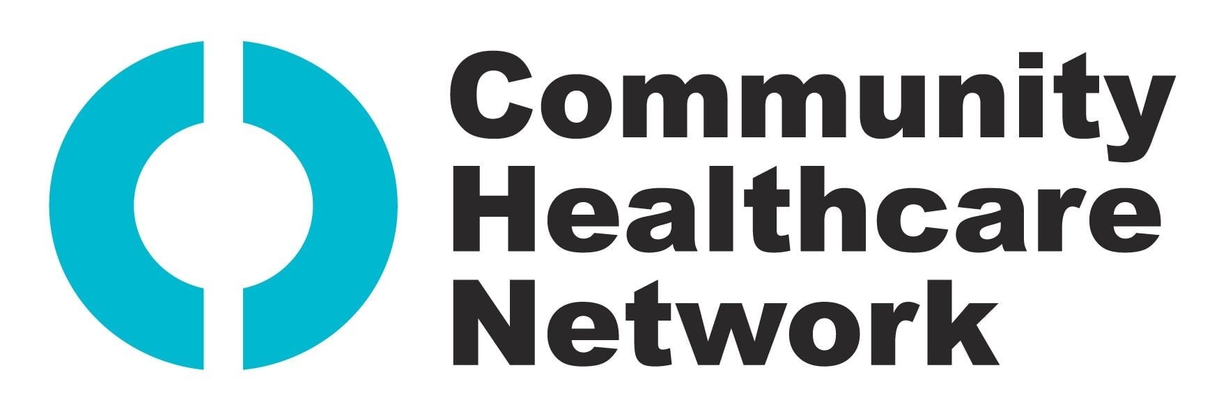 Community Healthcare Network logo featuring a turquoise circular design on the left and the words "Community Healthcare Network" in bold black text on the right.